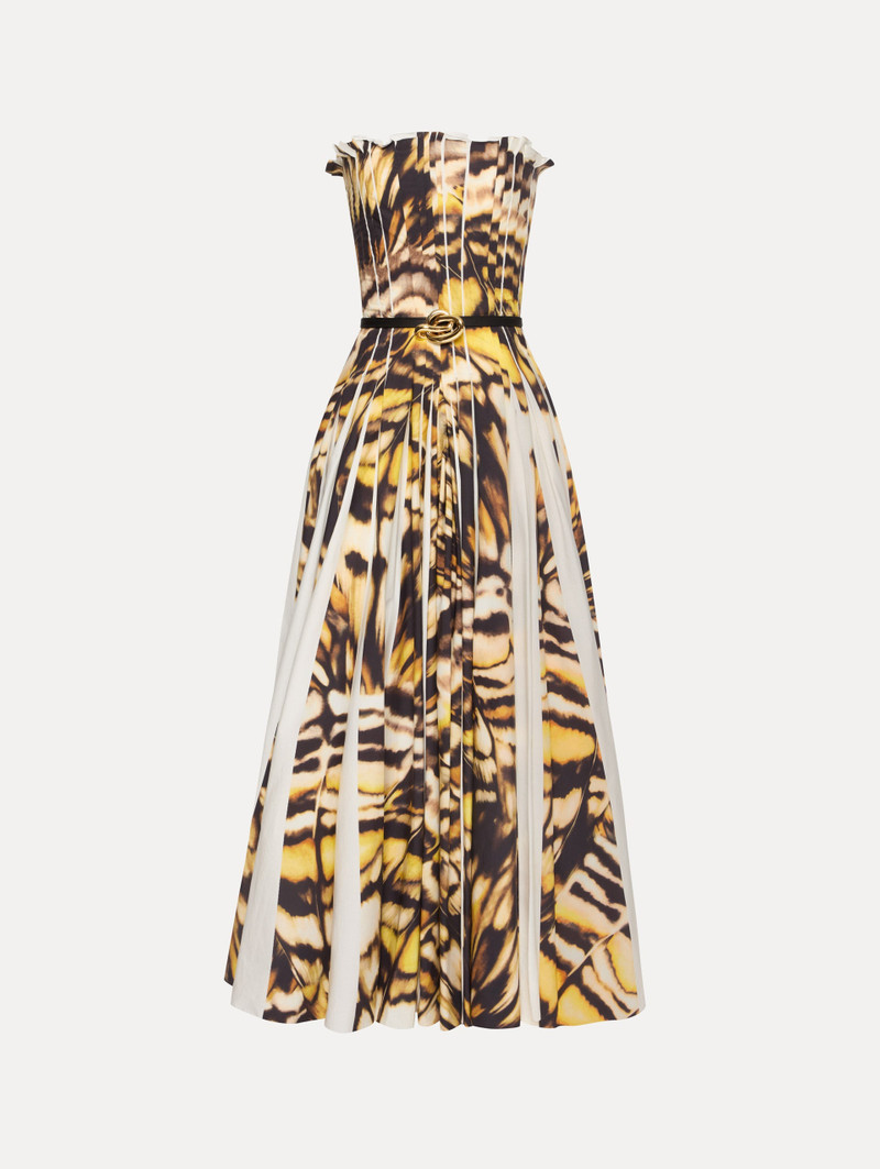 ABSTRACT BUTTERFLY COTTON POPLIN STRAPLESS DRESS 1