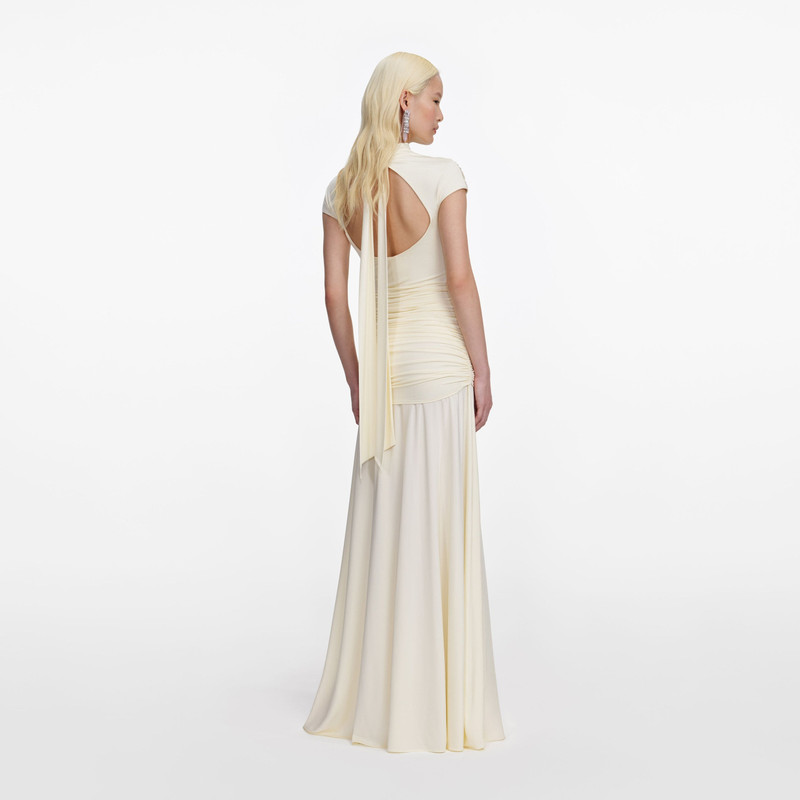 self-portrait Yellow Jersey Draped Maxi Dress outlook