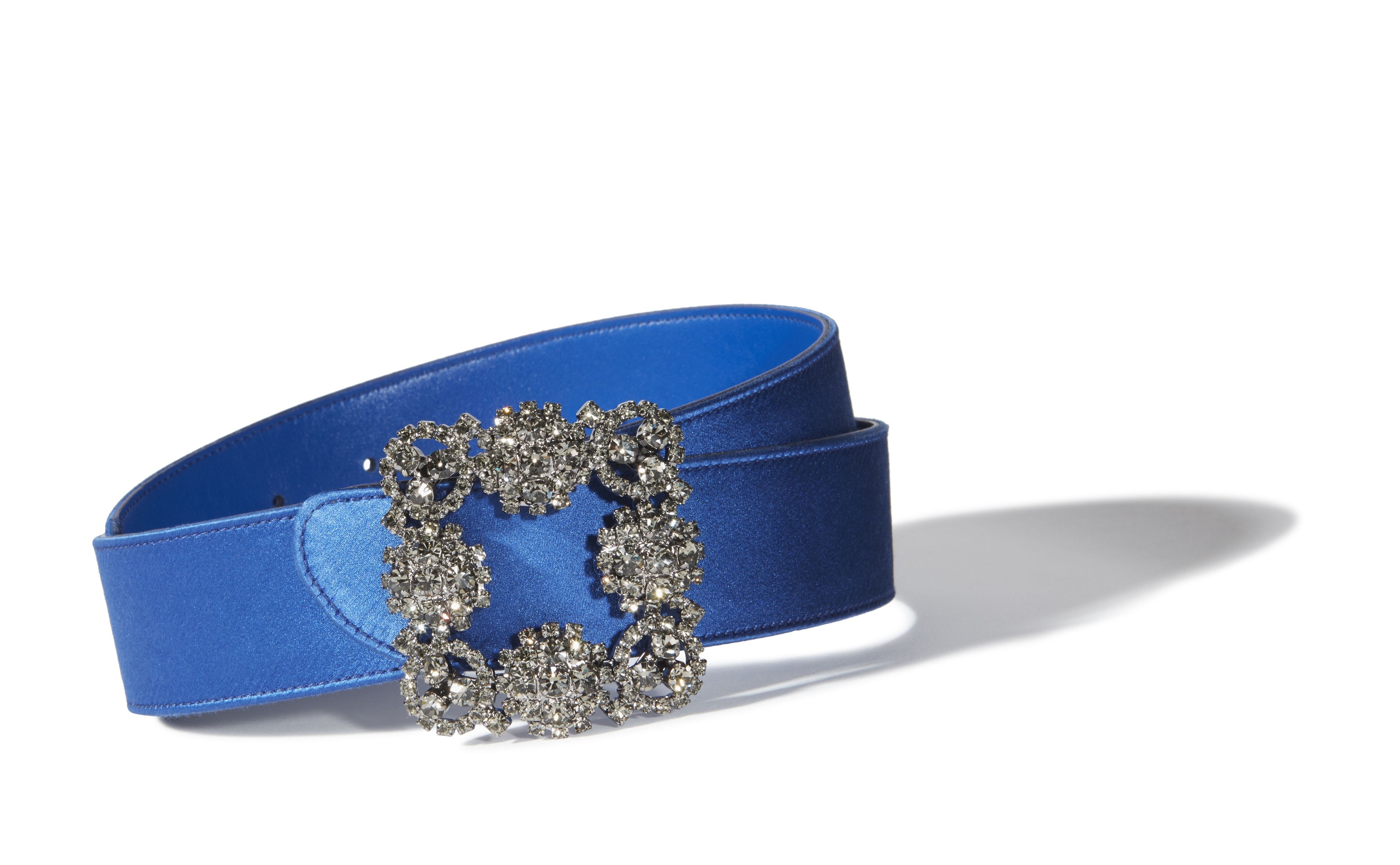 Blue Satin Crystal Buckled Belt - 2