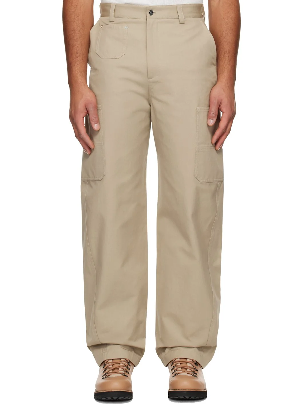 Beige Cotton Cargo Pants - 1