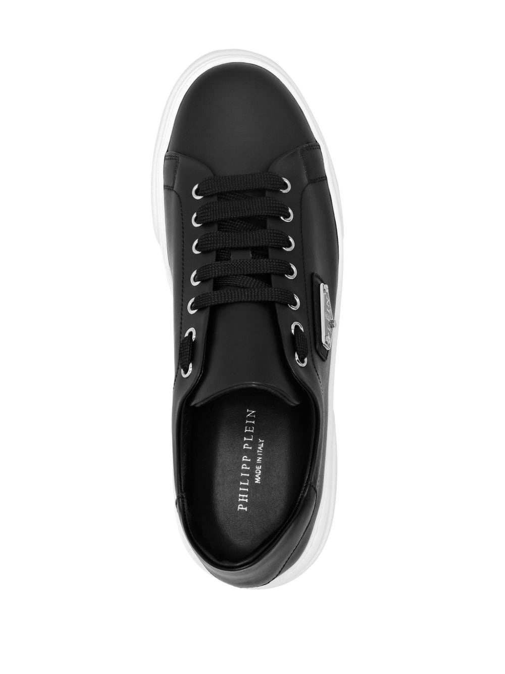 logo-plaque leather sneakers - 4