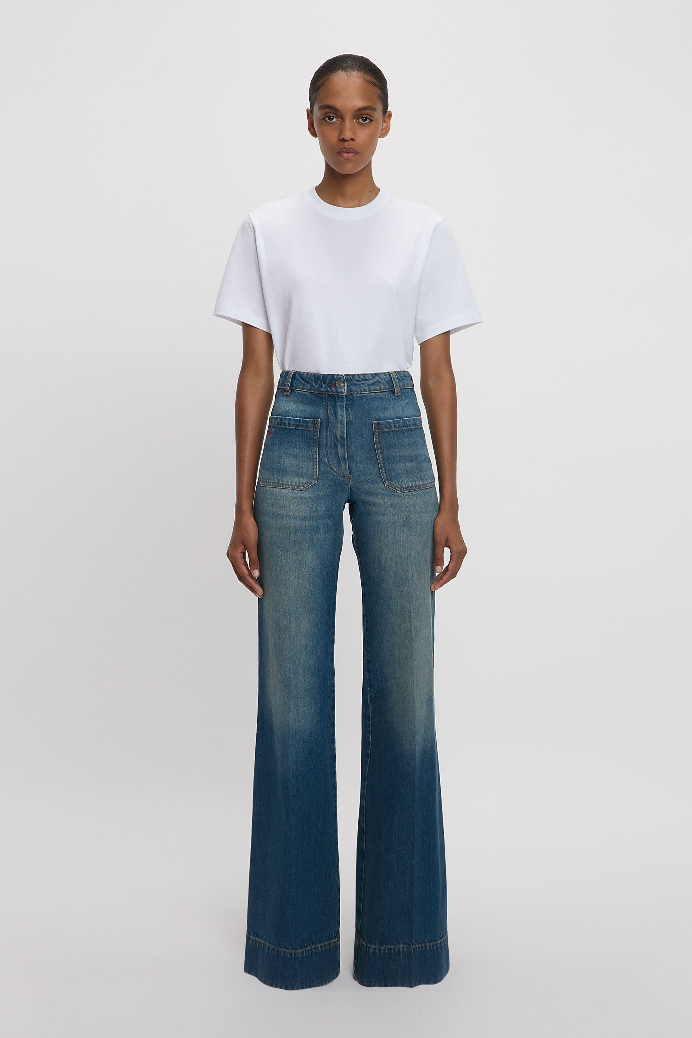 Alina High Waisted Stretch Jean In Mid Blue - 2