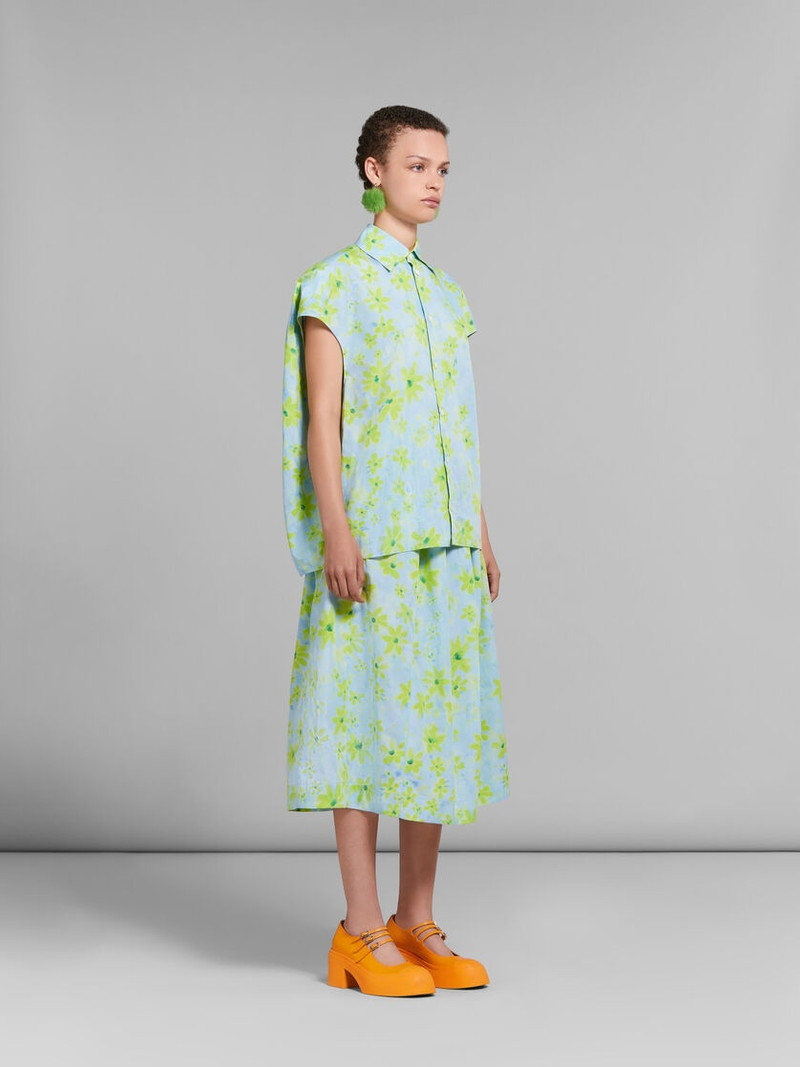 LIGHT GREEN POPLIN HIGH-WAISTED SKIRT WITH PARADE PRINT 5