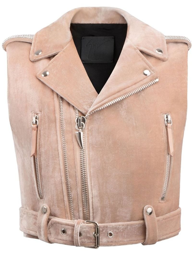 Amelia Crystal cropped biker jacket - 1