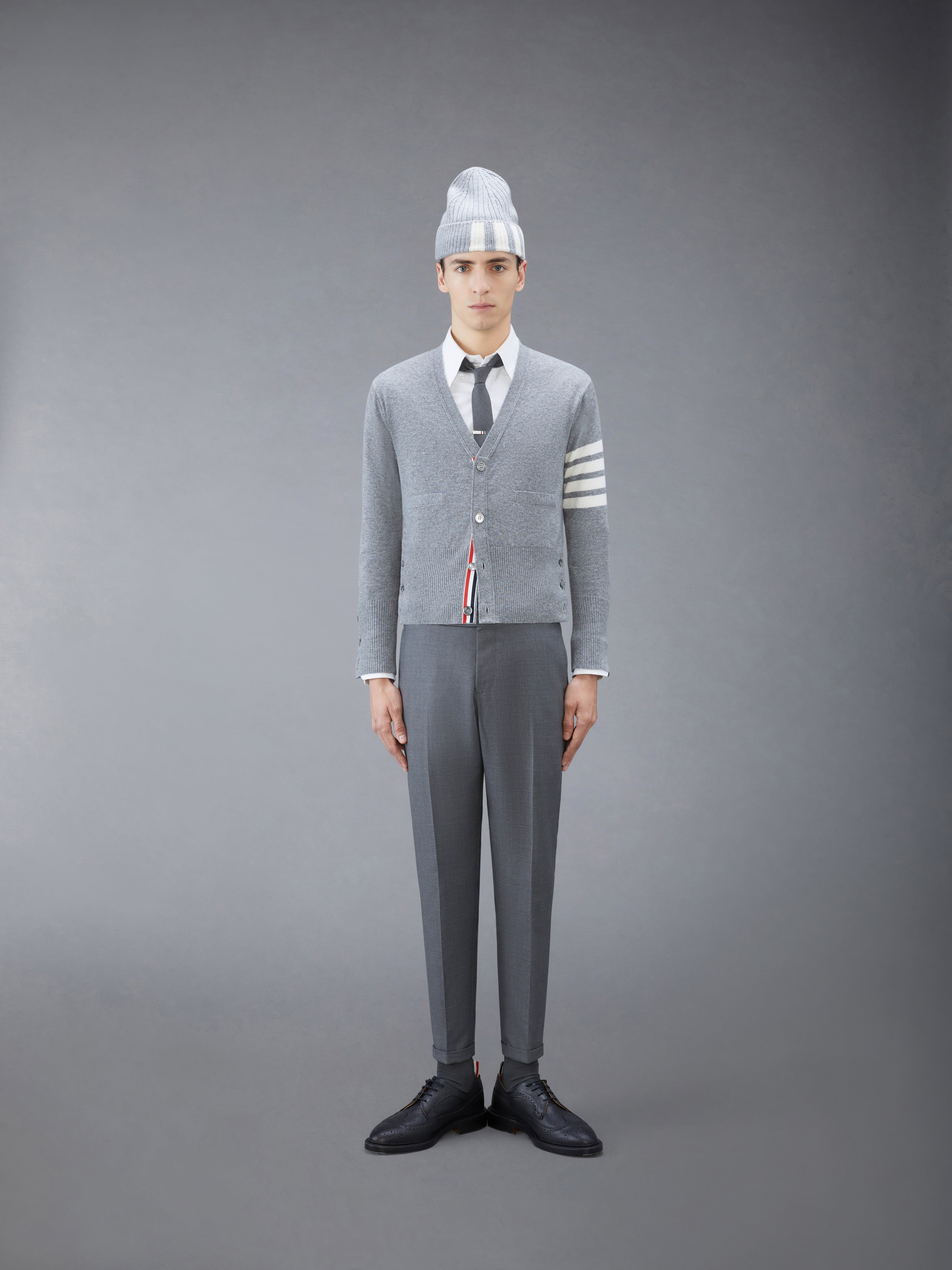 Light Grey Cashmere V-neck 4-Bar Cardigan - 3