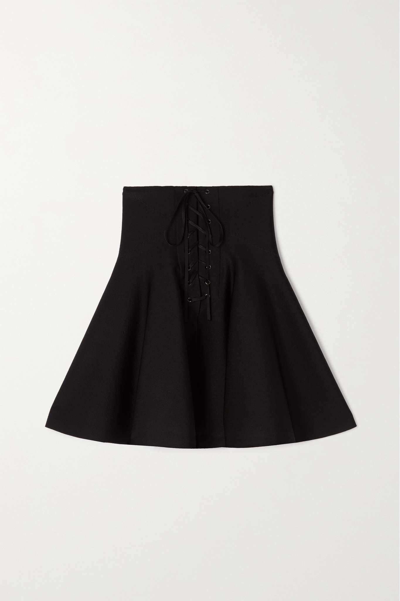 Grey Flared rib-knit wool-blend mini skirt, ALAÏA