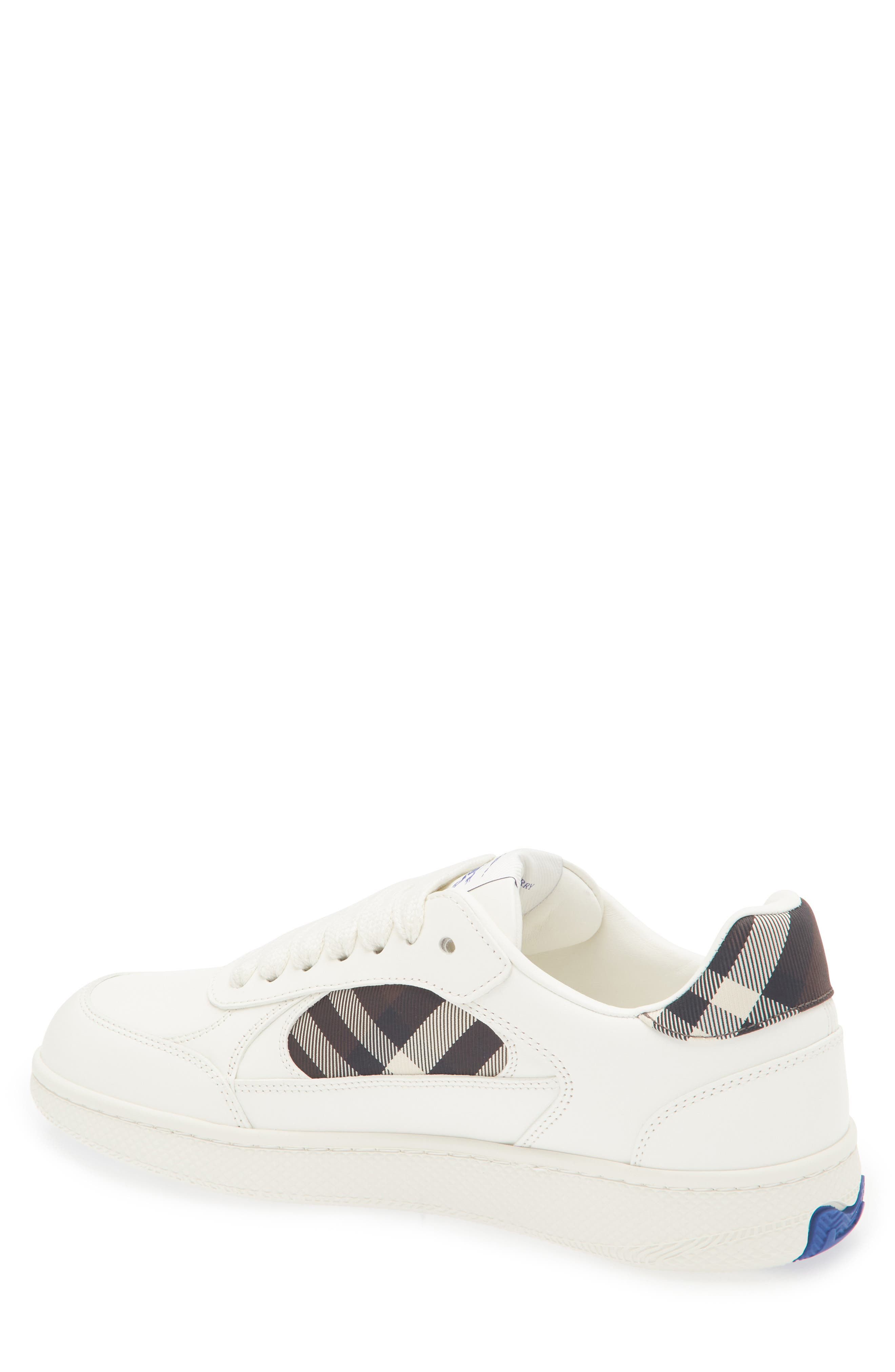 burberry Terrace Mix Check Leather & Canvas Sneaker in Cotton/Mahogany at Nordstrom - 2