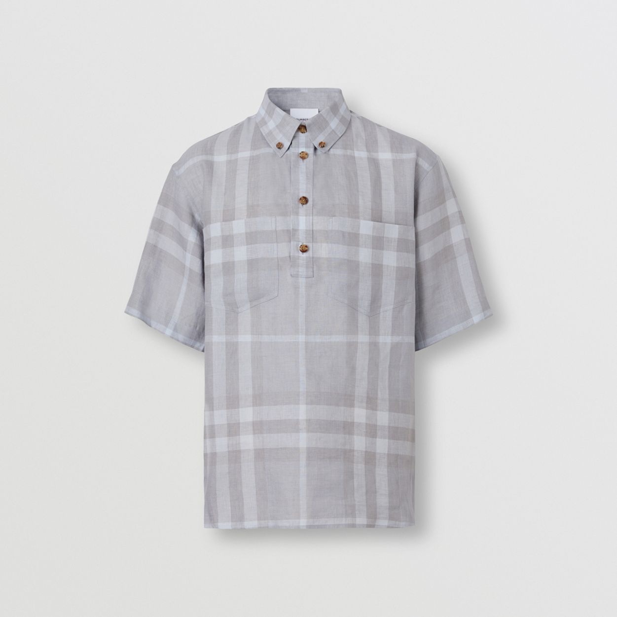 Short-sleeve Check Linen Shirt - 1