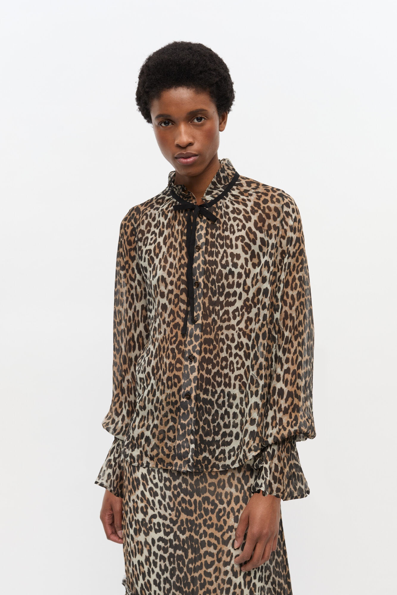LEOPARD PRINT CHIFFON TIE STRING SHIRT - 2