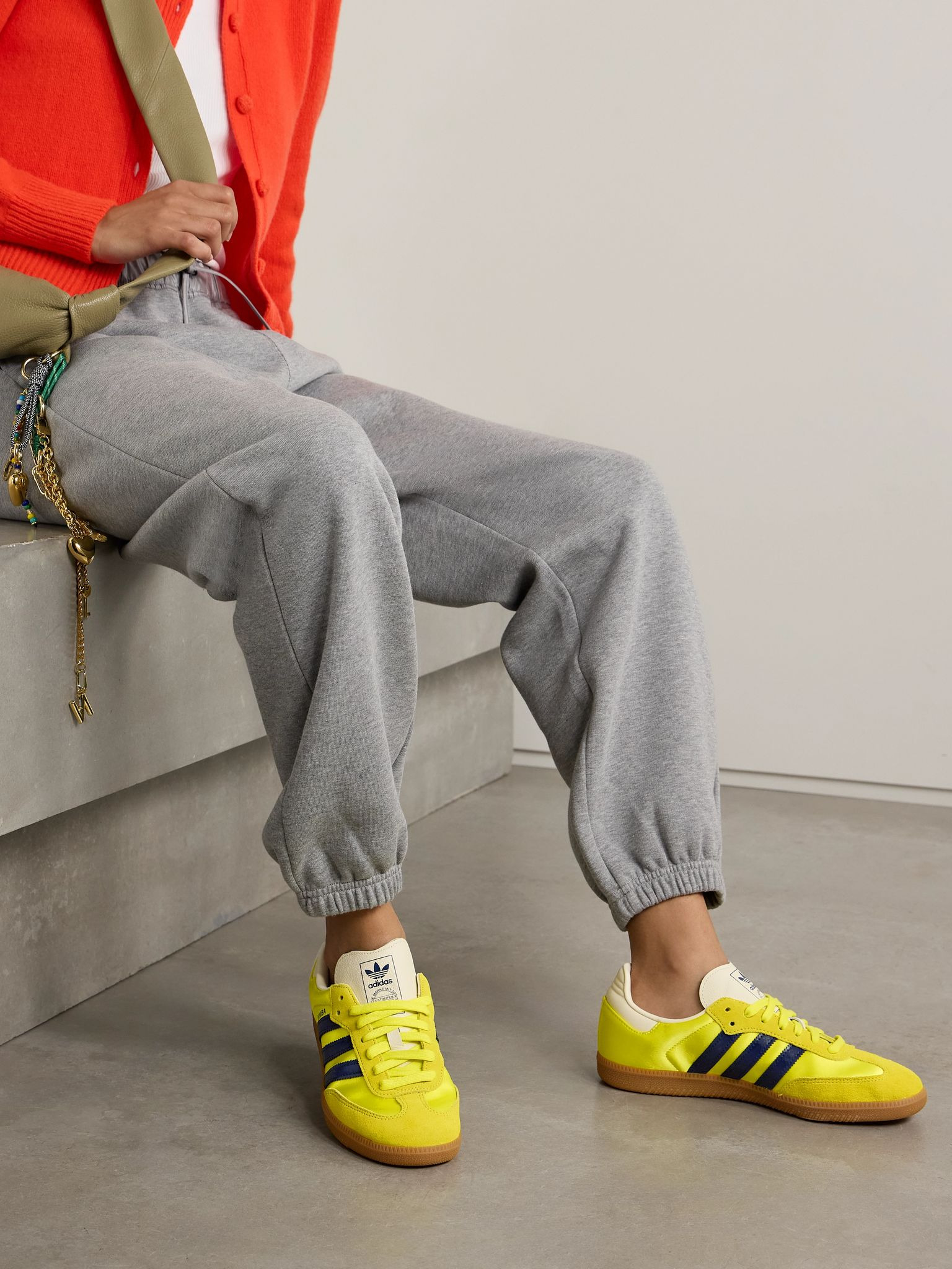 Samba OG suede and leather-trimmed satin sneakers Chartreuse - 2