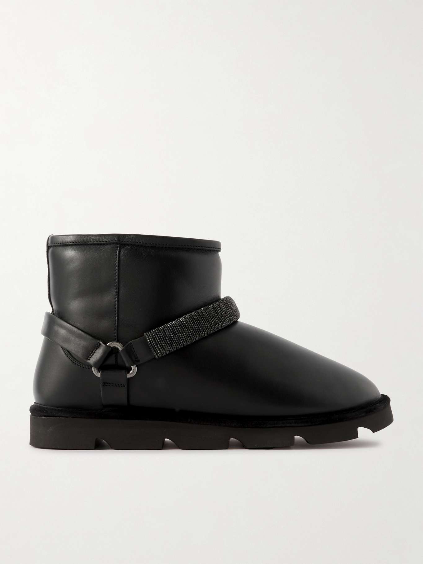 Bead-embellished shearling-lined padded leather ankle boots - 1