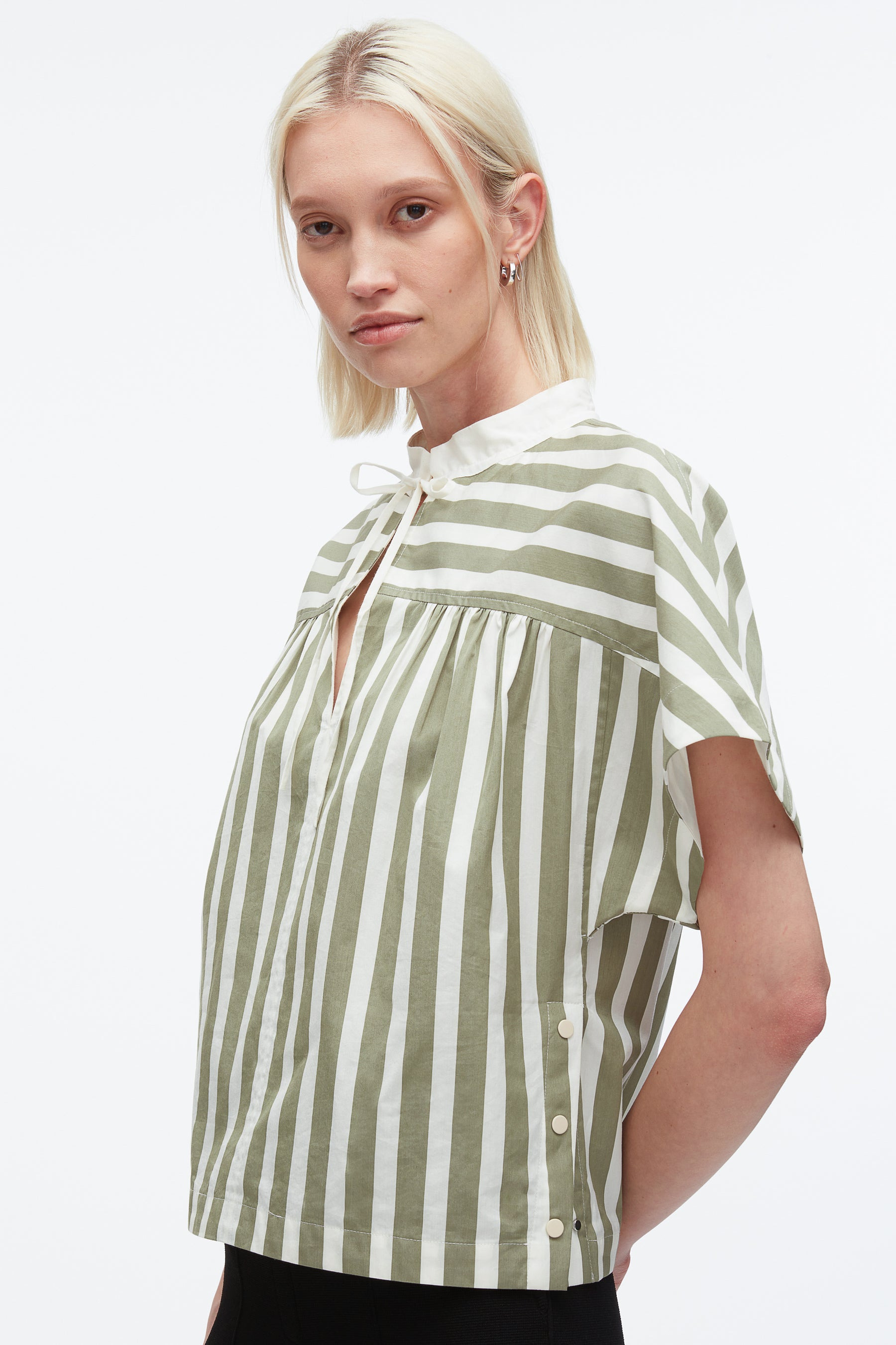 Striped Open Neck Top with Ties - 6