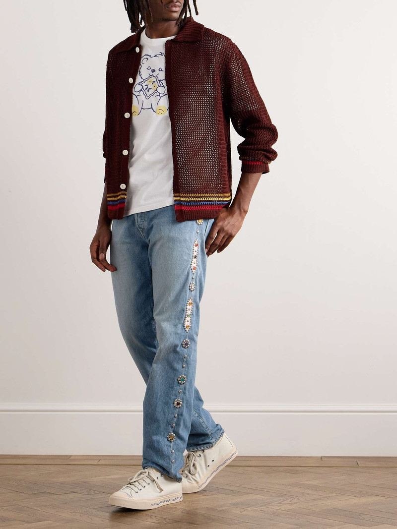 Kapital Monkey Cisco Straight-Leg Leather-Trimmed Embellished Jeans outlook