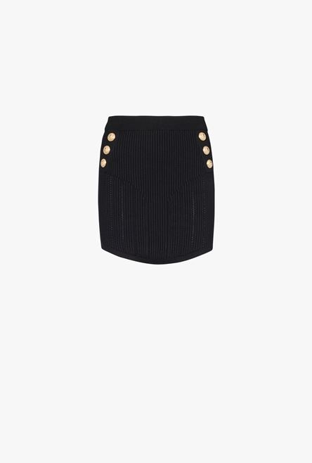 Short black eco-designed knit skirt with double-buttoned fastening - 1