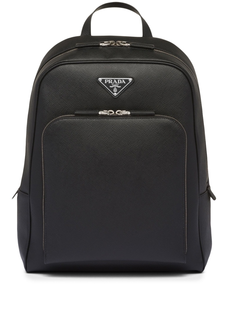 Saffiano-leather triangle-logo backpack - 1