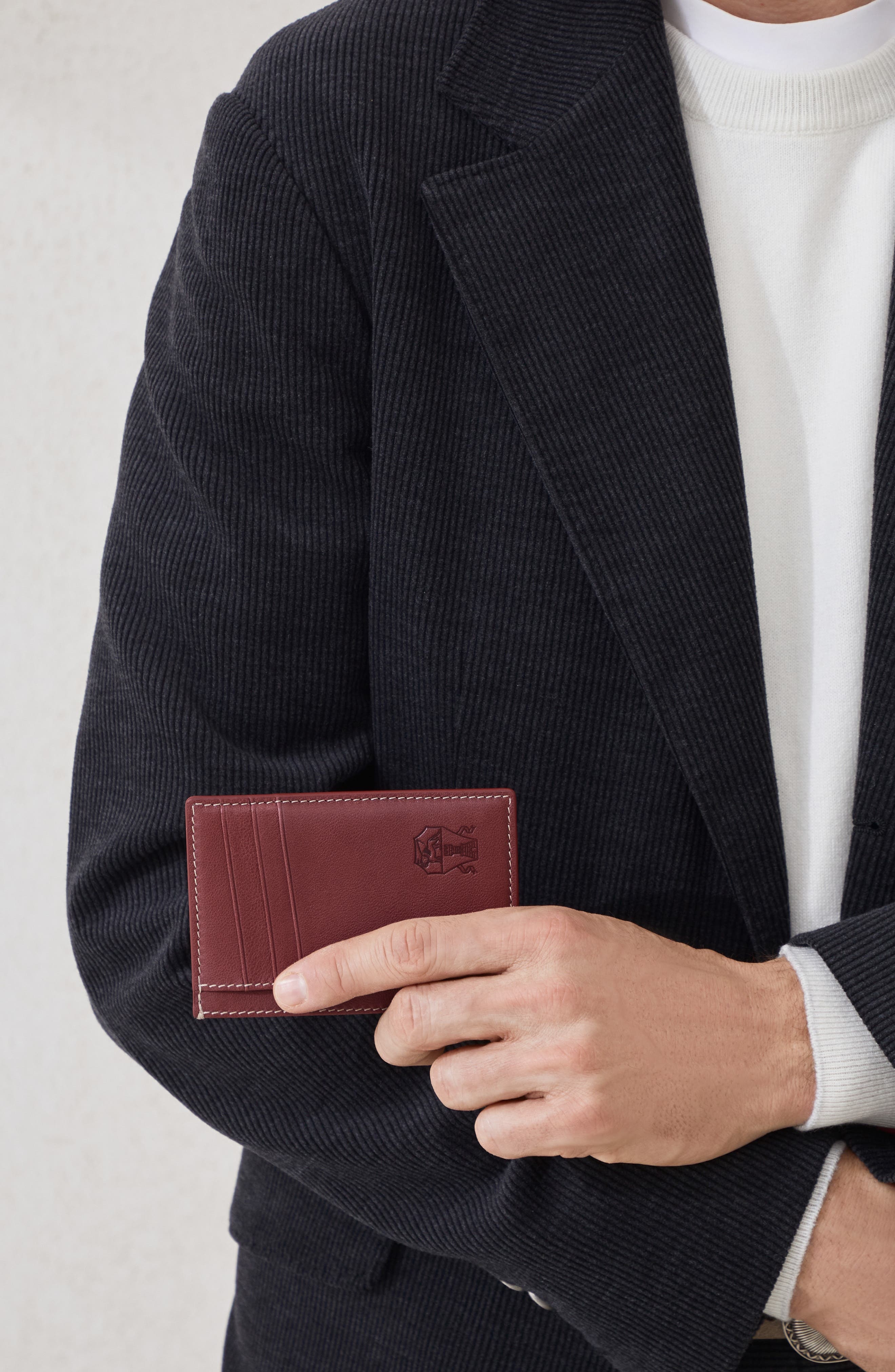 Brunello Cucinelli Calfskin card case in Burgundy at Nordstrom - 5
