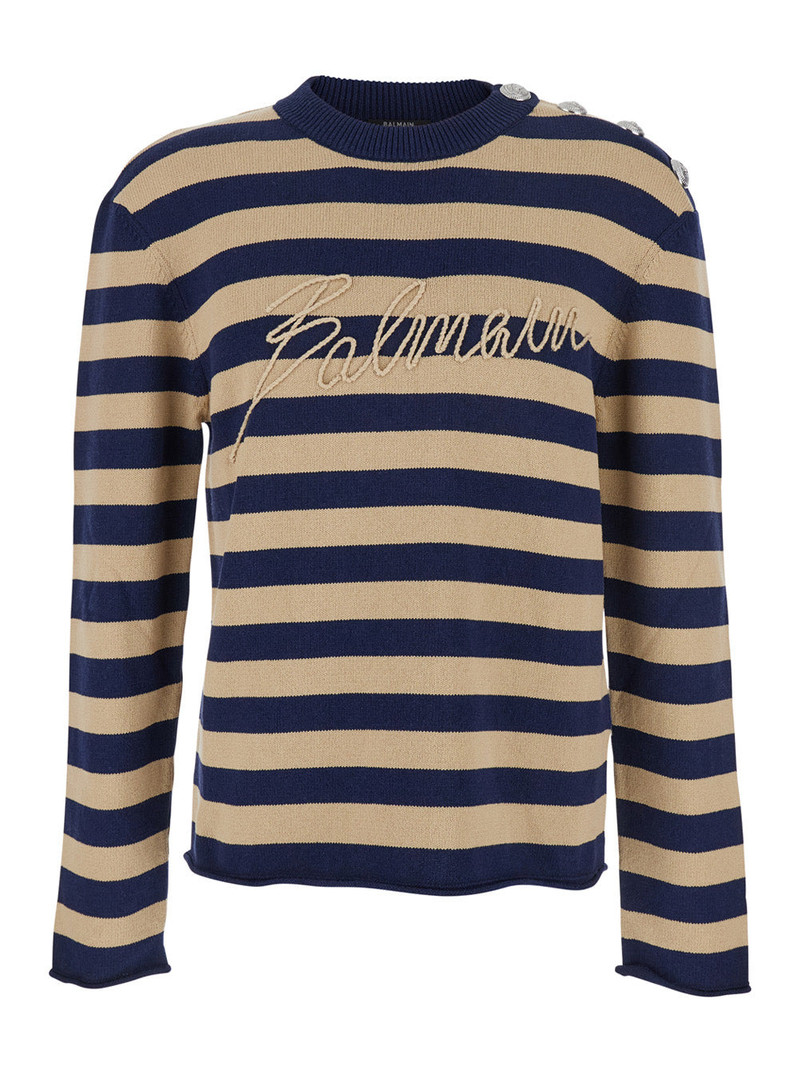 Balmain Men Emb Balmain Logo Mariniere Knit Sweater - 1