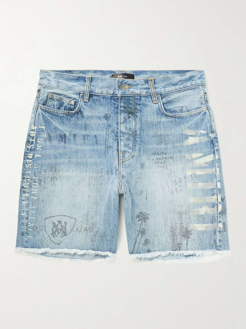 Straight-Leg Paisley-Print Distressed Denim Shorts 1
