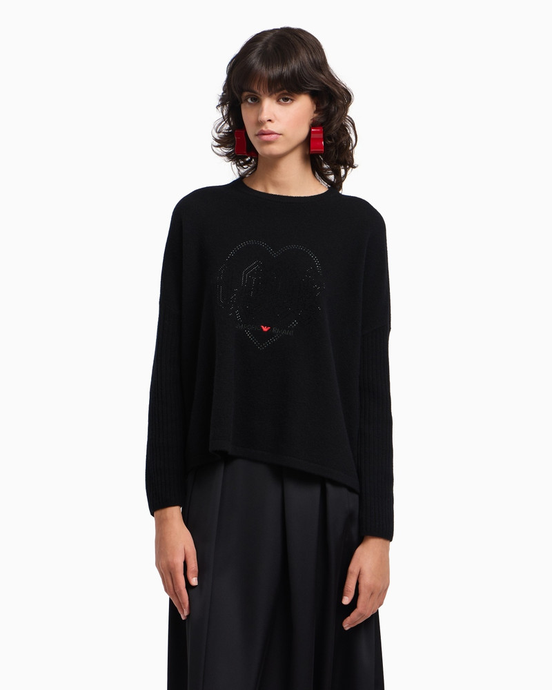 EMPORIO ARMANI VALENTINE’S DAY CAPSULE COLLECTION VIRGIN-WOOL JUMPER WITH RHINESTONES outlook