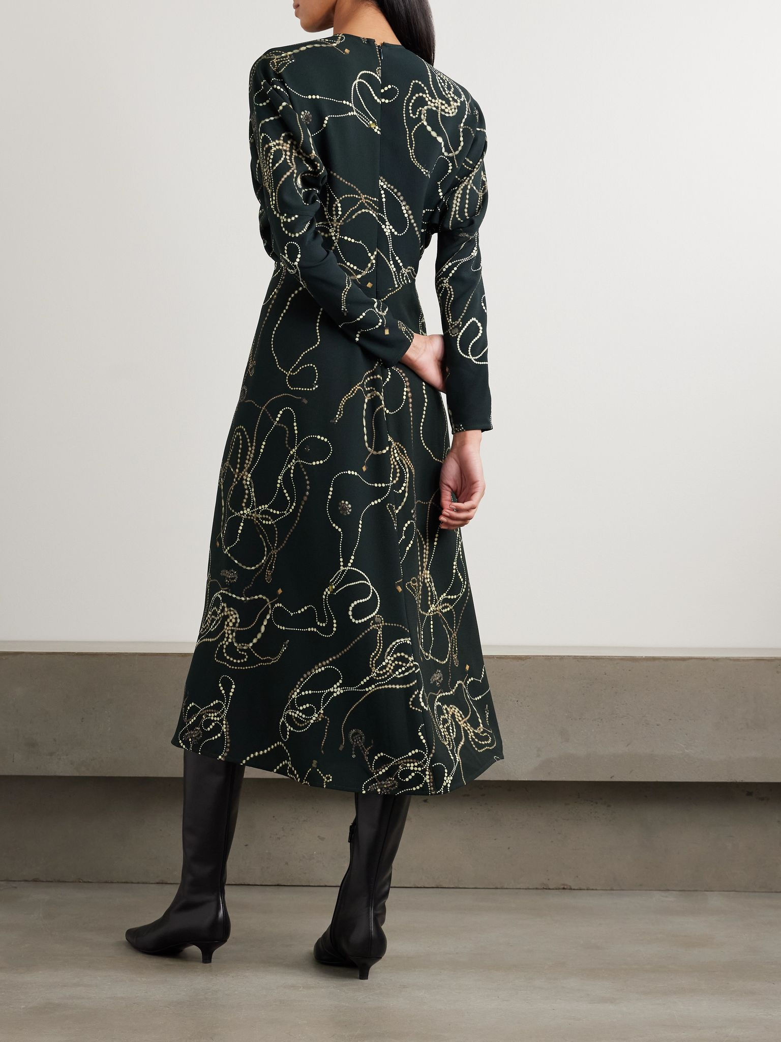 Paneled printed crepe midi dress Green - 3