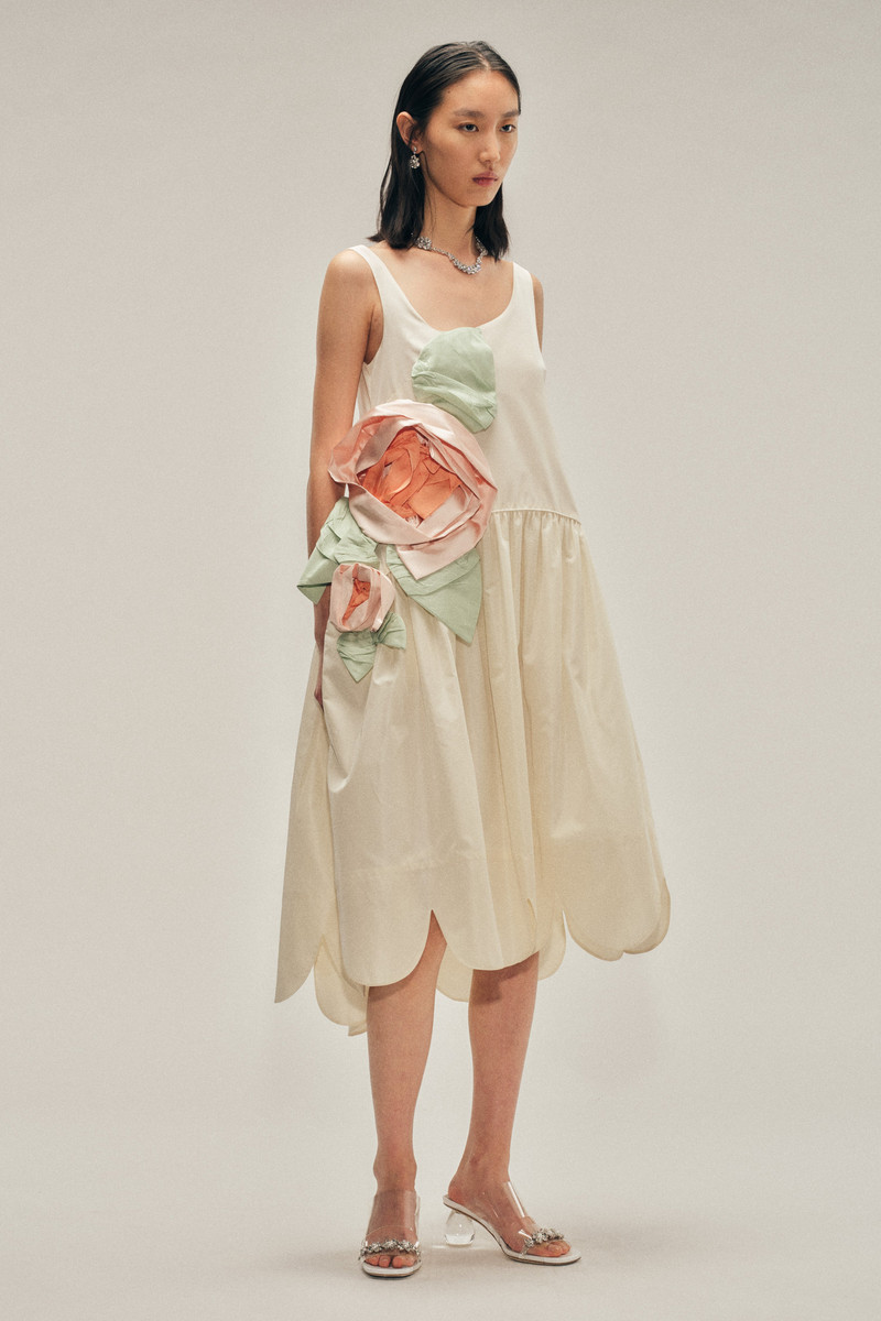 Pressed Rosette Tilted Neck Petal Hem Dress 4
