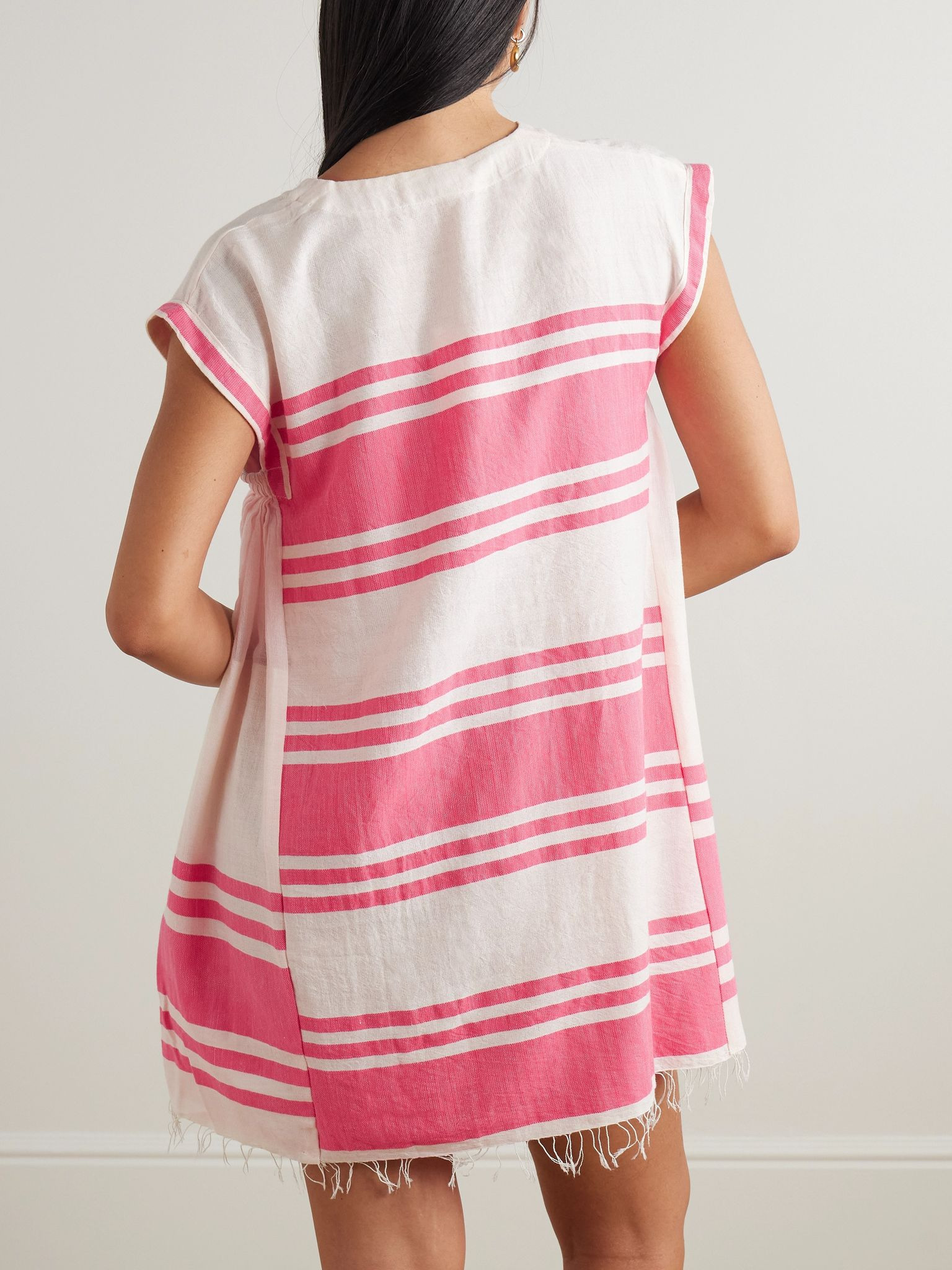 Elina fringed paneled striped cotton kaftan Pink - 3