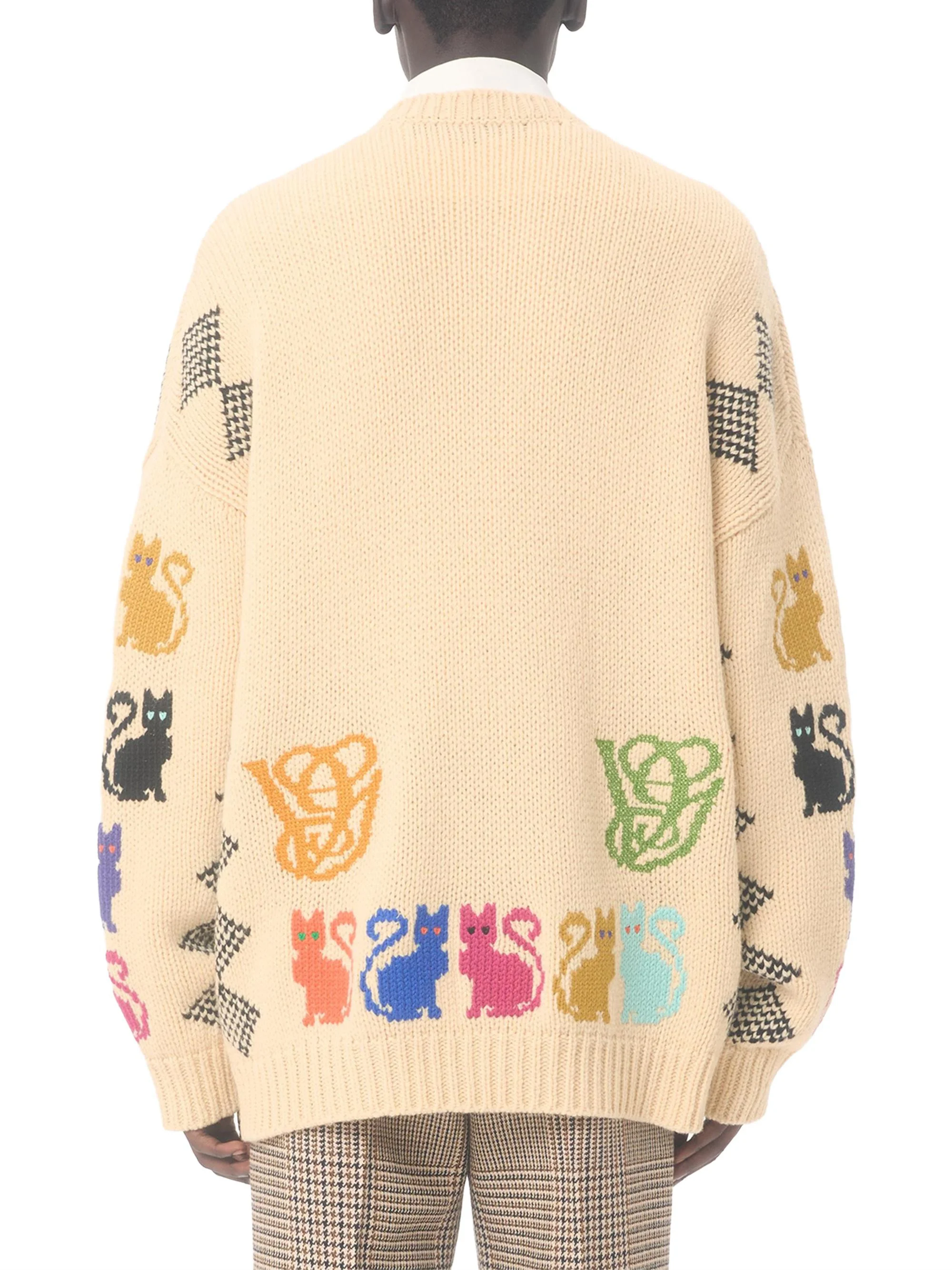 Valentino Men's Wool Cardigan With Le Chat De La Maison Jacquard