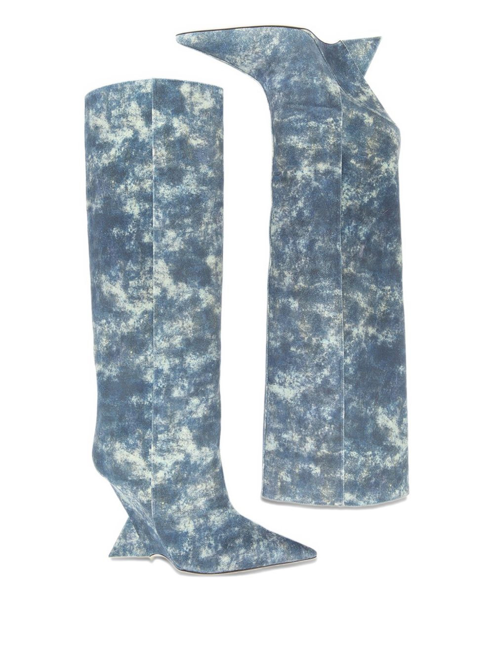 denim-print heeled boots - 2