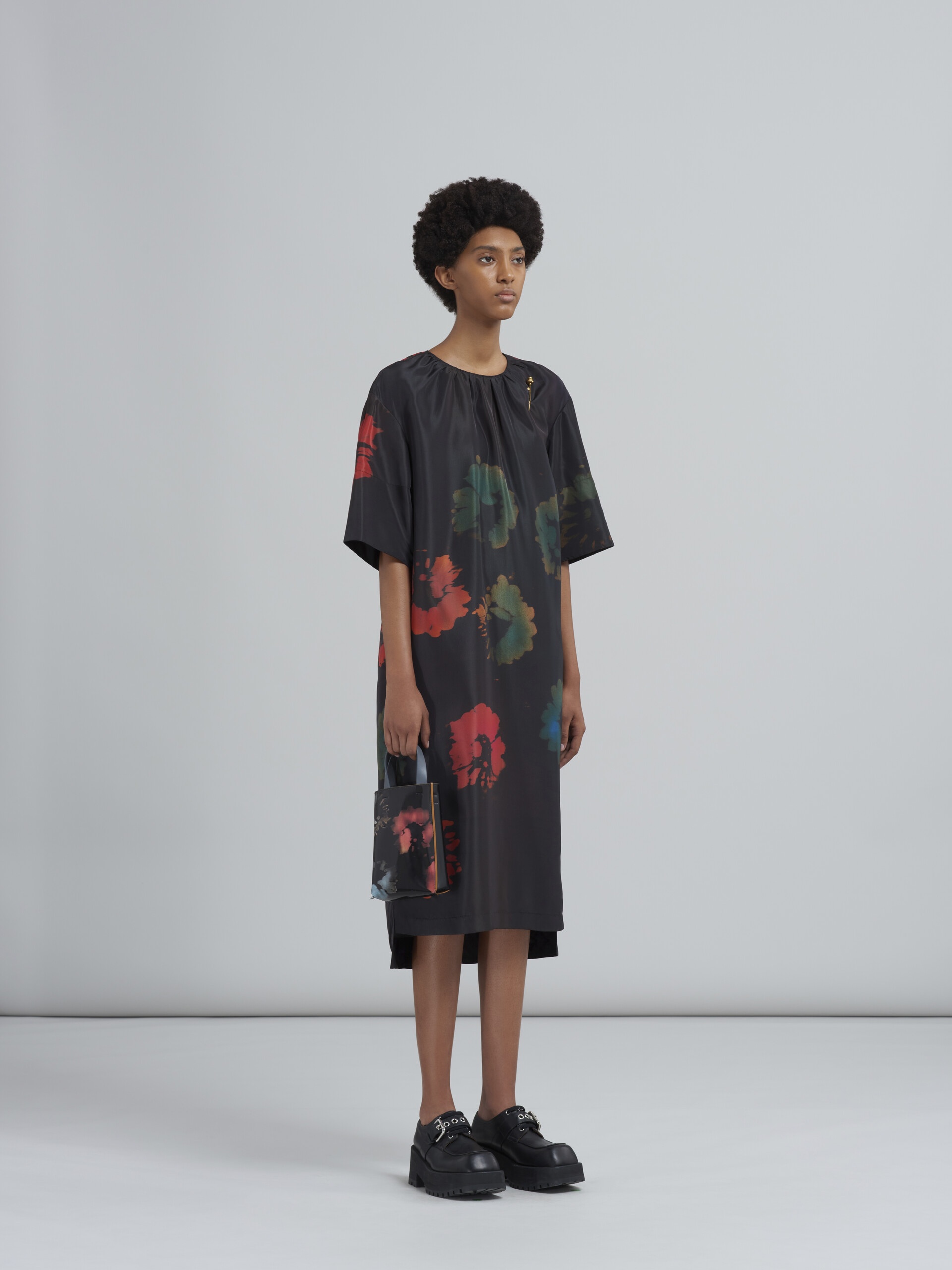SUNFLOWER PRINT FAILLE DRESS - 6