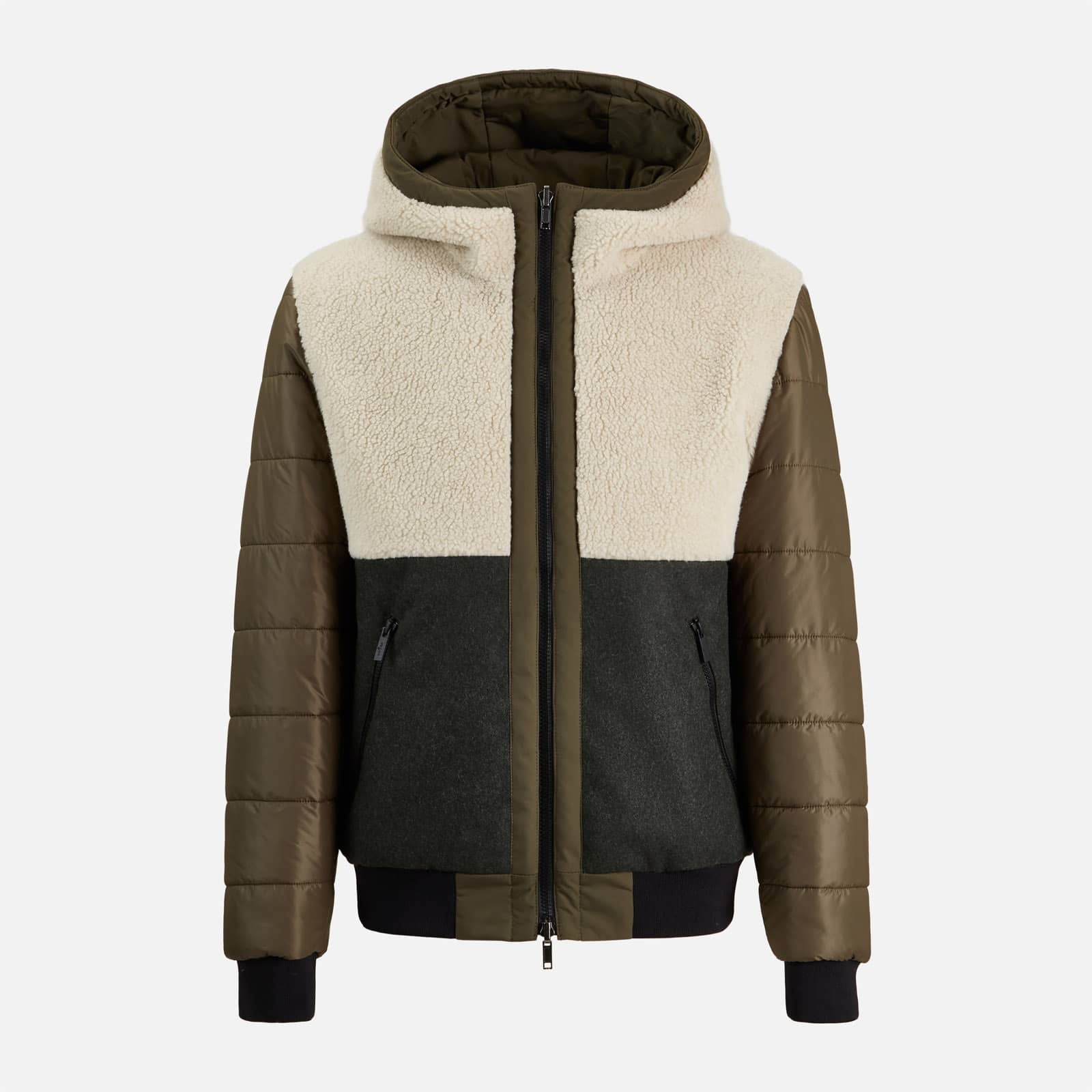 Multimaterial Reversible Bomber Jacket Green Ivory - 1