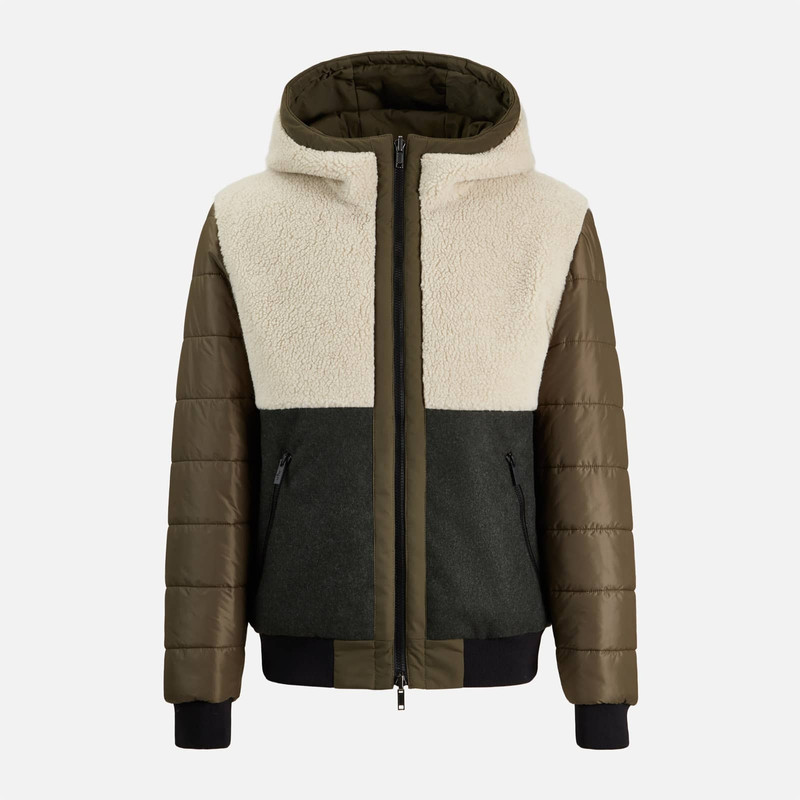 Multimaterial Reversible Bomber Jacket Green Ivory 1