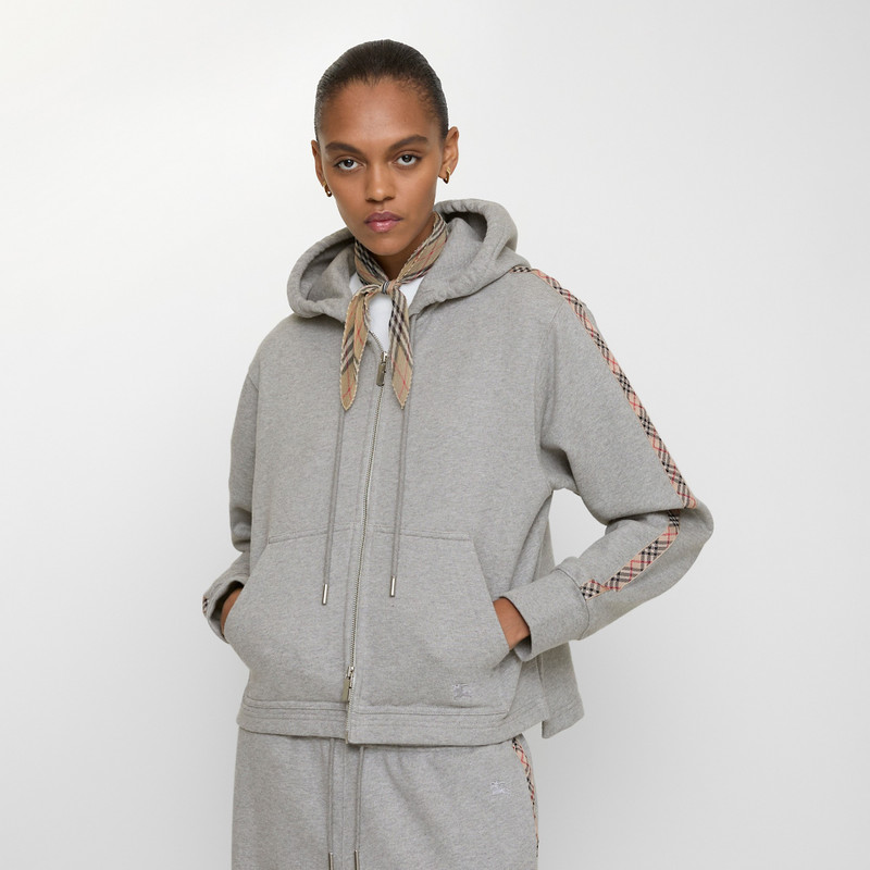 Burberry Check Trim Cotton Zip Hoodie outlook