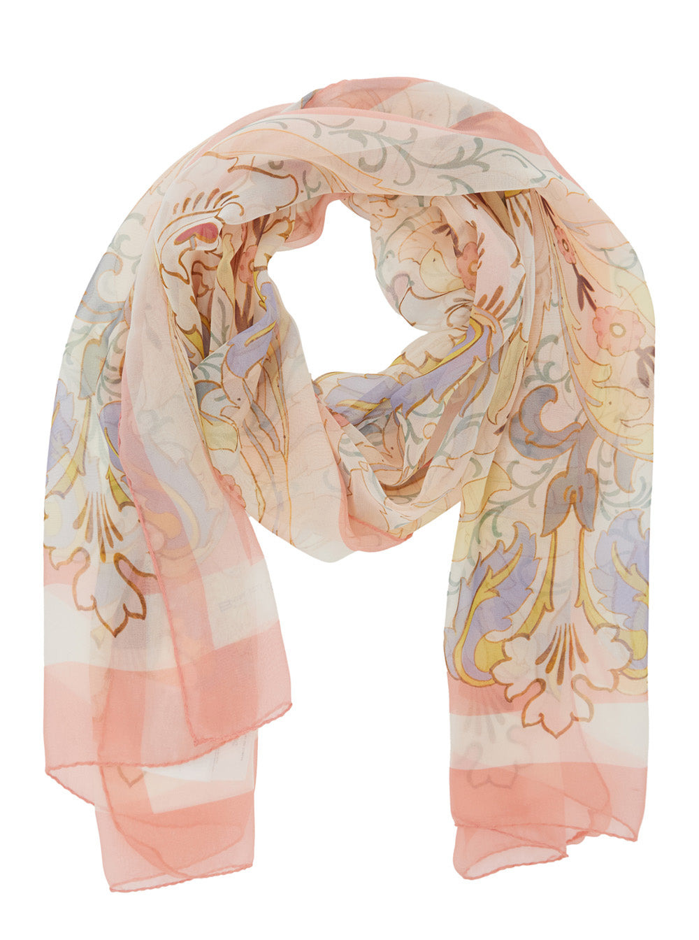 Etro Women Multicolor Rectangular Scarf With All-Over Floral Motif And Logo Patch On The Side In Sil - 2