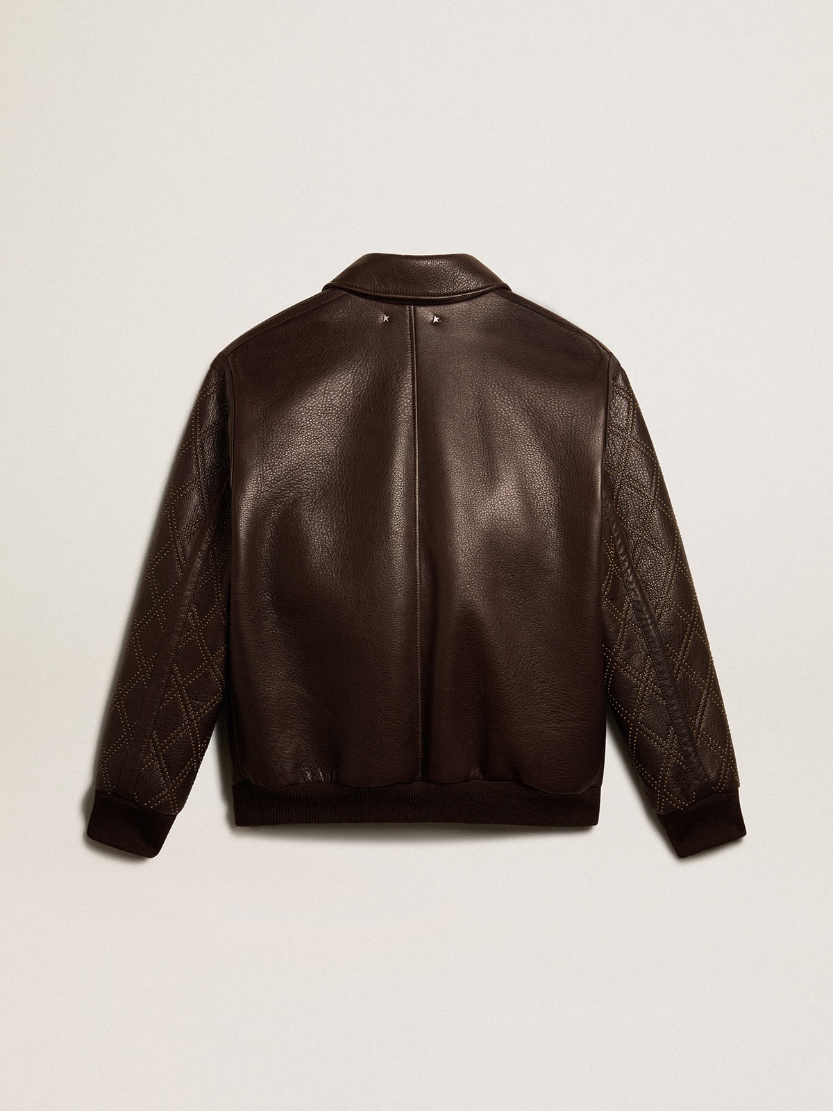 Brown nappa leather jacket with studded sleeves - 6