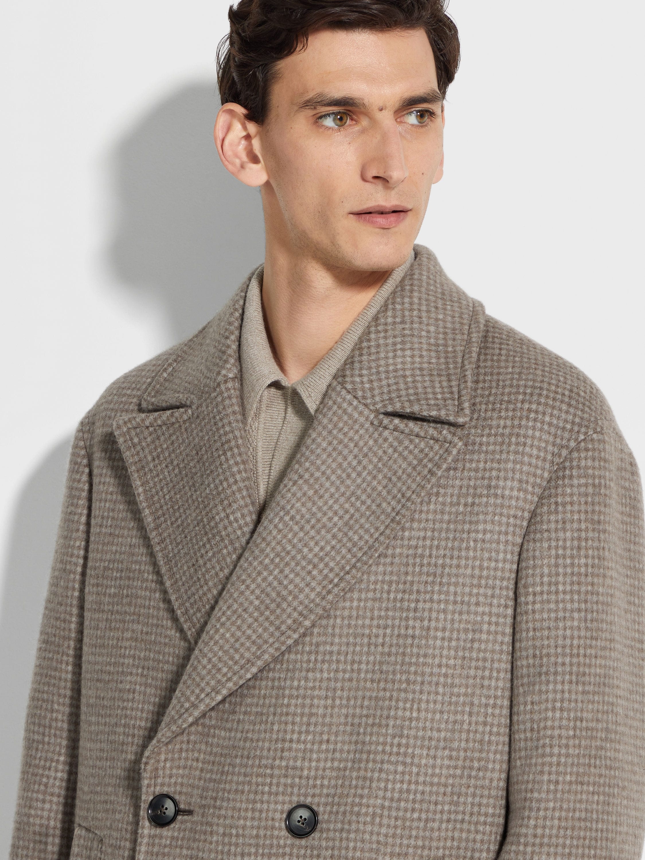 TAUPE AND GREY CASHMERE AND WOOL BLEND OVERCOAT - 3