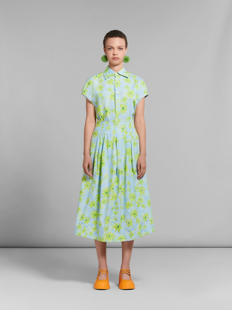 Marni LIGHT GREEN POPLIN HIGH-WAISTED SKIRT WITH PARADE PRINT outlook