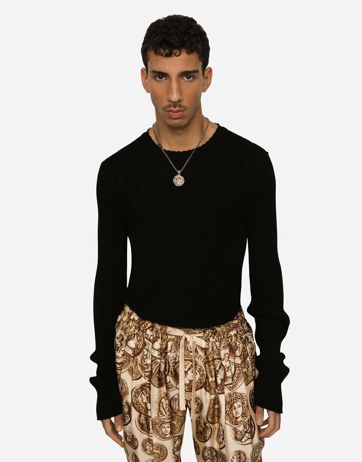 Crew neck sweater in ribbed technical cotton - 4