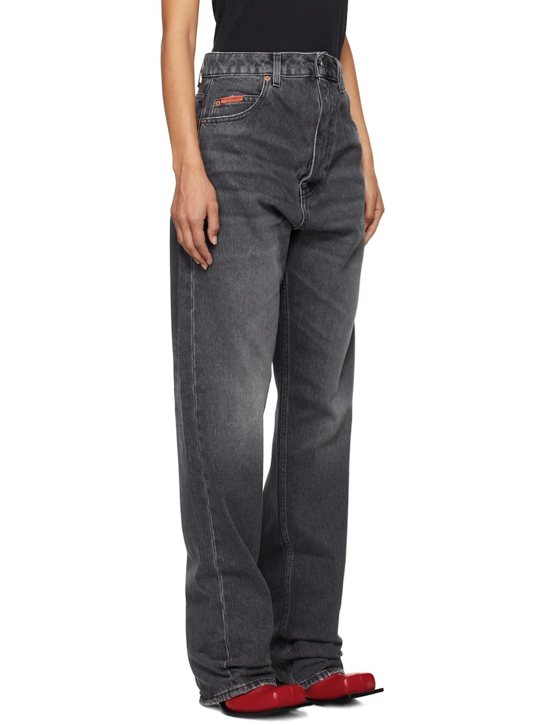 Black Open Fly Jeans - 2