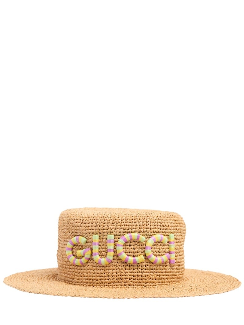 Monogram embellished raffia hat - 1