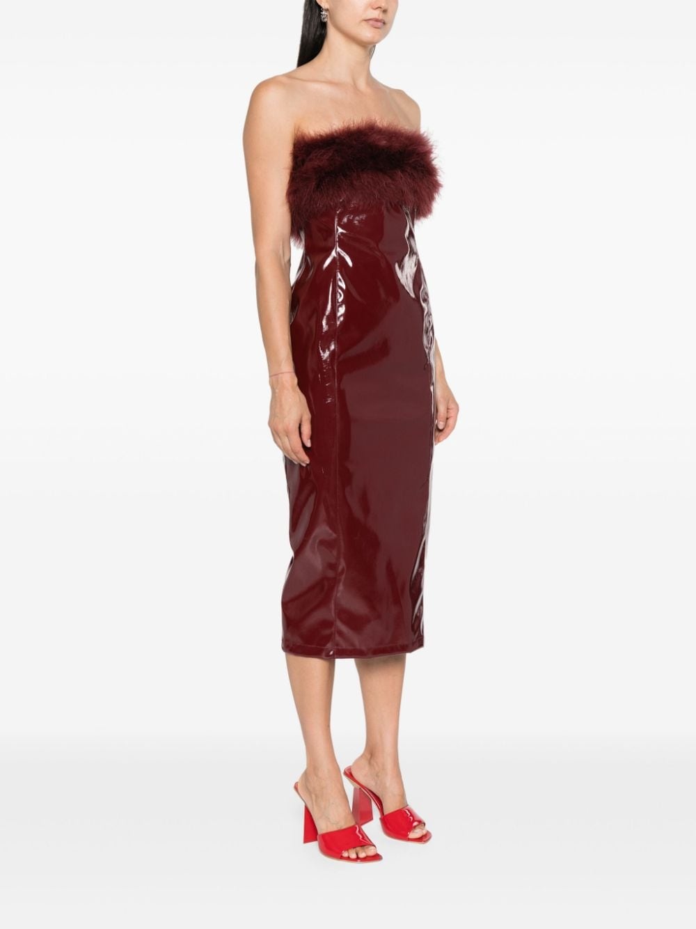 marabou-feathers patent midi dress - 3