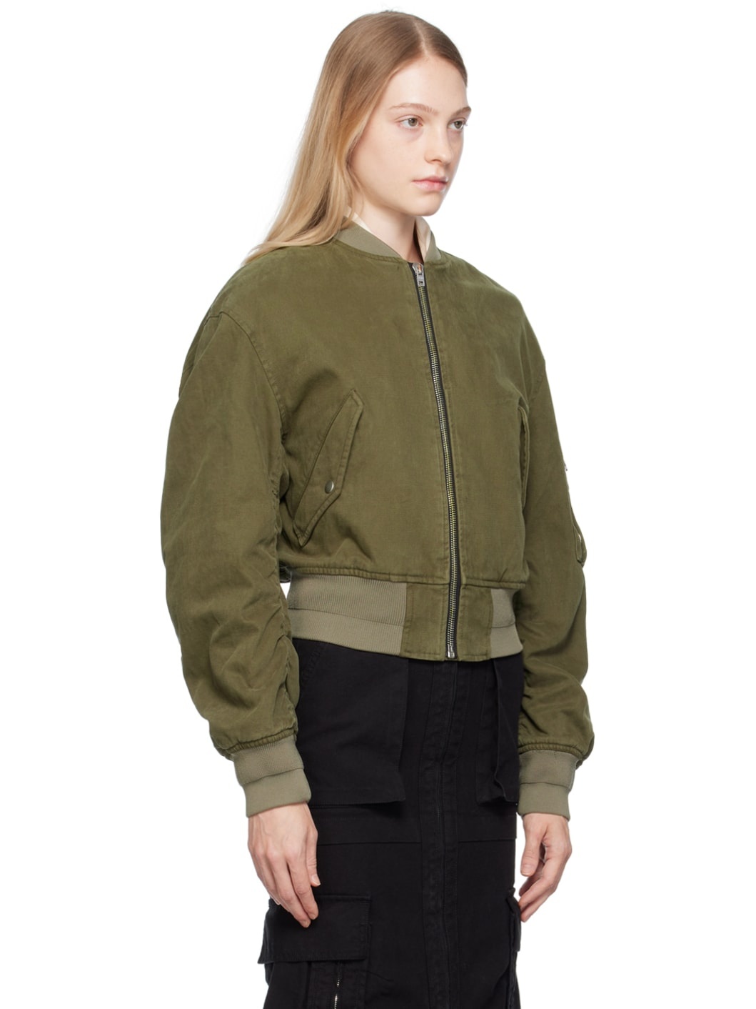 Khaki MA-1 Denim Bomber Jacket - 2