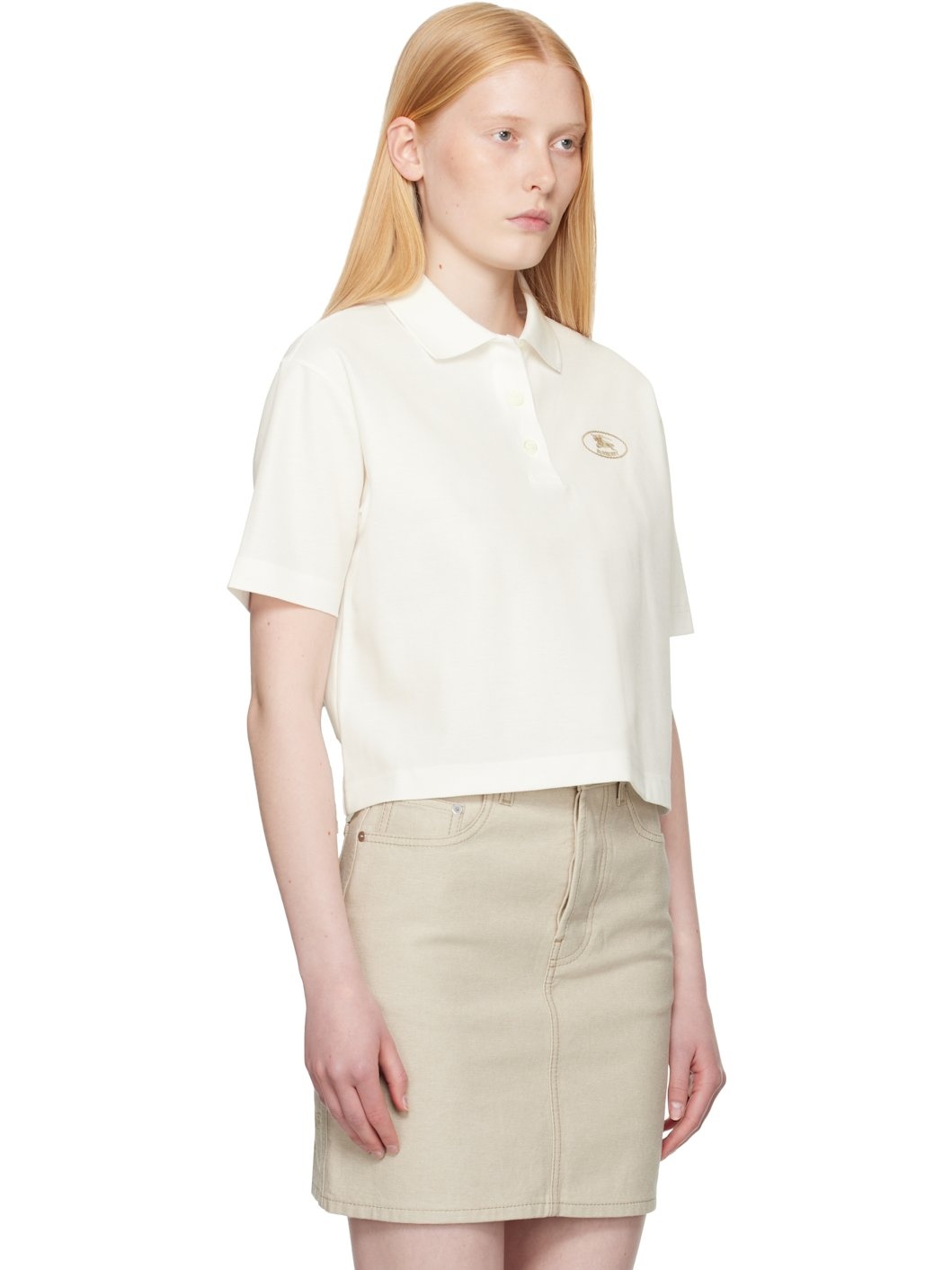 White Cropped Cotton Polo - 2