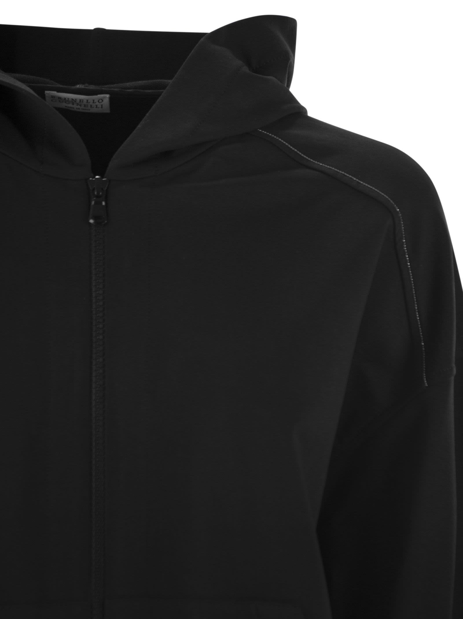 Brunello Cucinelli Women Lightweight Stretch Cotton Fleece Topwear With Zip, Hood And Shiny Trims - 4