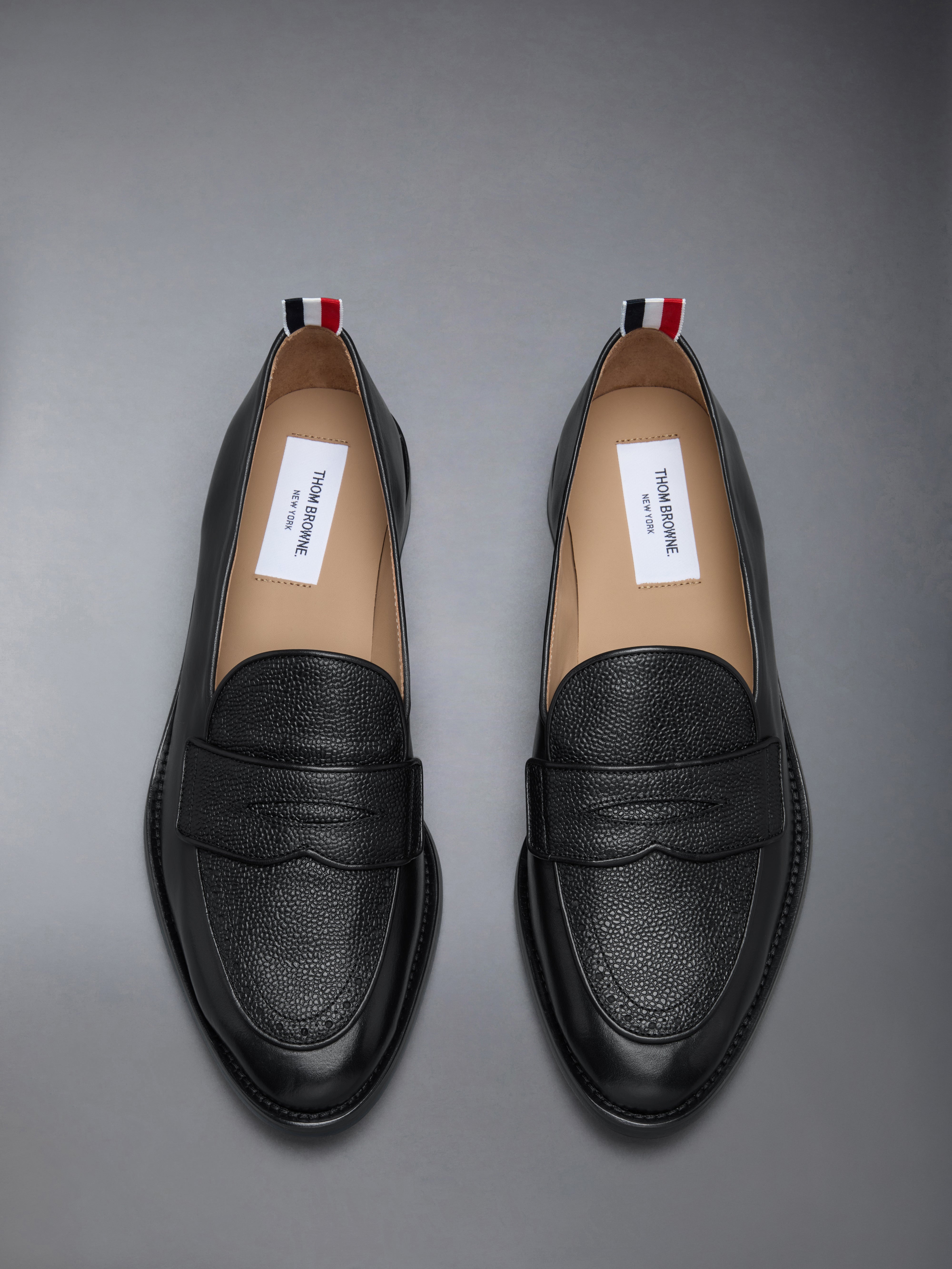 VITELLO CALF & PEBBLE GRAIN PENNY LOAFER - 4
