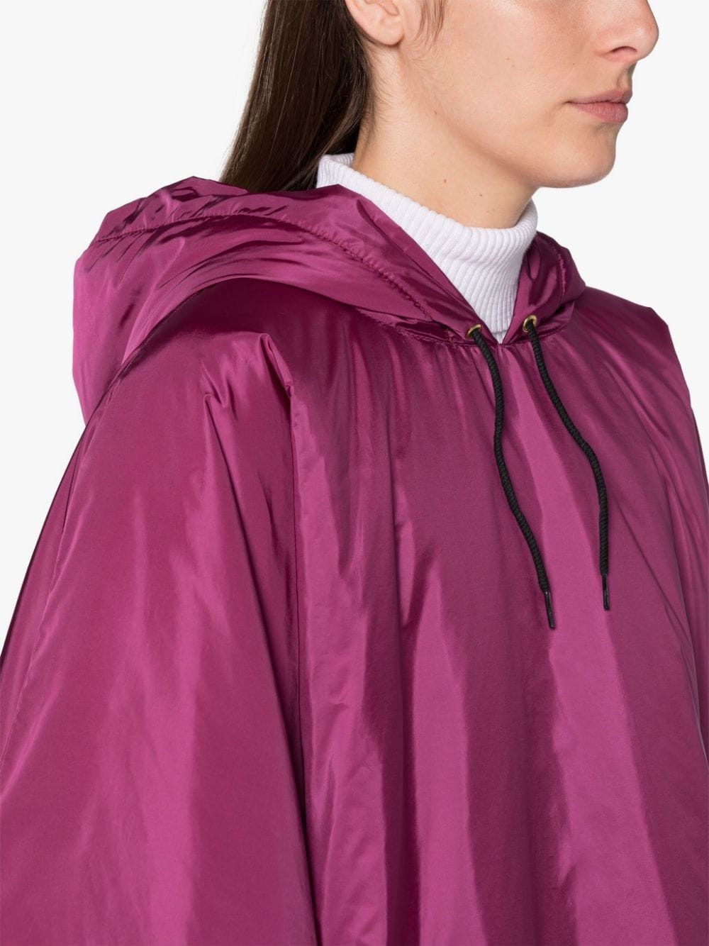 SIMA BURGUNDY NYLON HOODED PONCHO - 5