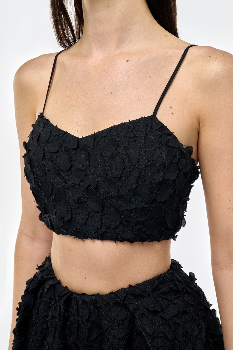 Priya Embroidered Leaves Top in Black Linen 5