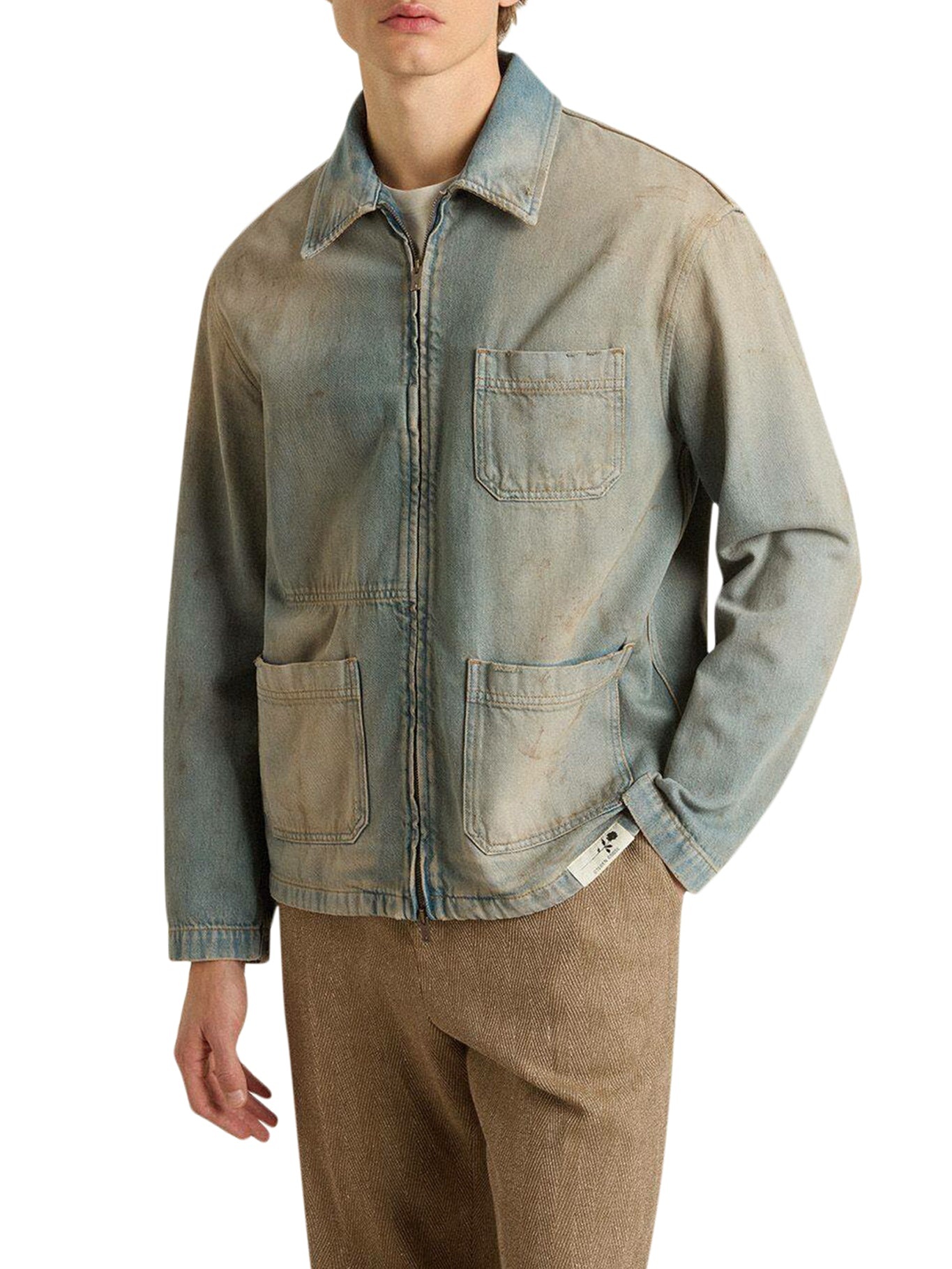 MEN`S DISTRESSED EFFECT DENIM JACKET WITH ZIP - 3