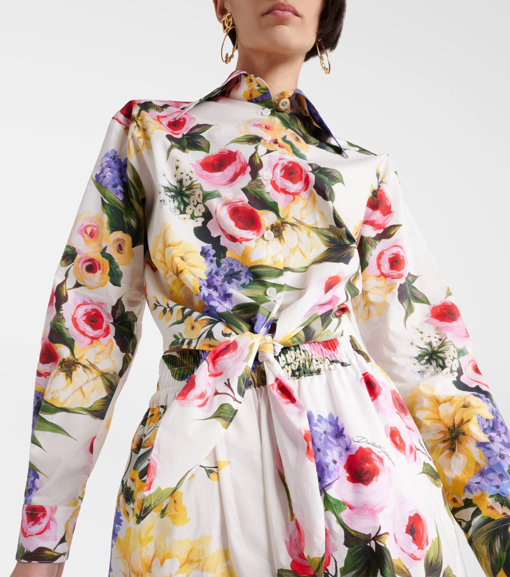 Floral cropped cotton poplin shirt - 4