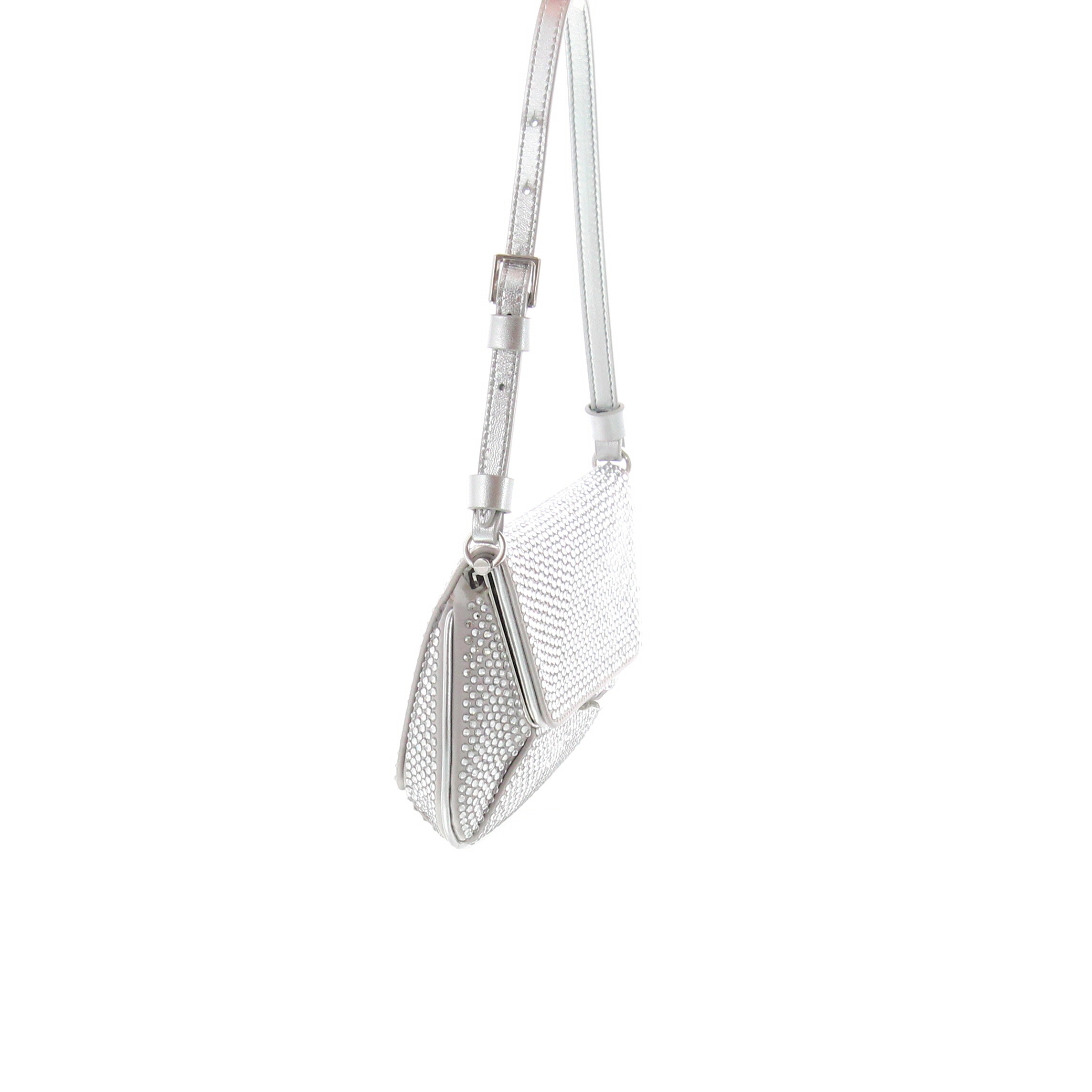 Amina Muaddi – Ami Mini Silver Satin with White Crystals - 2