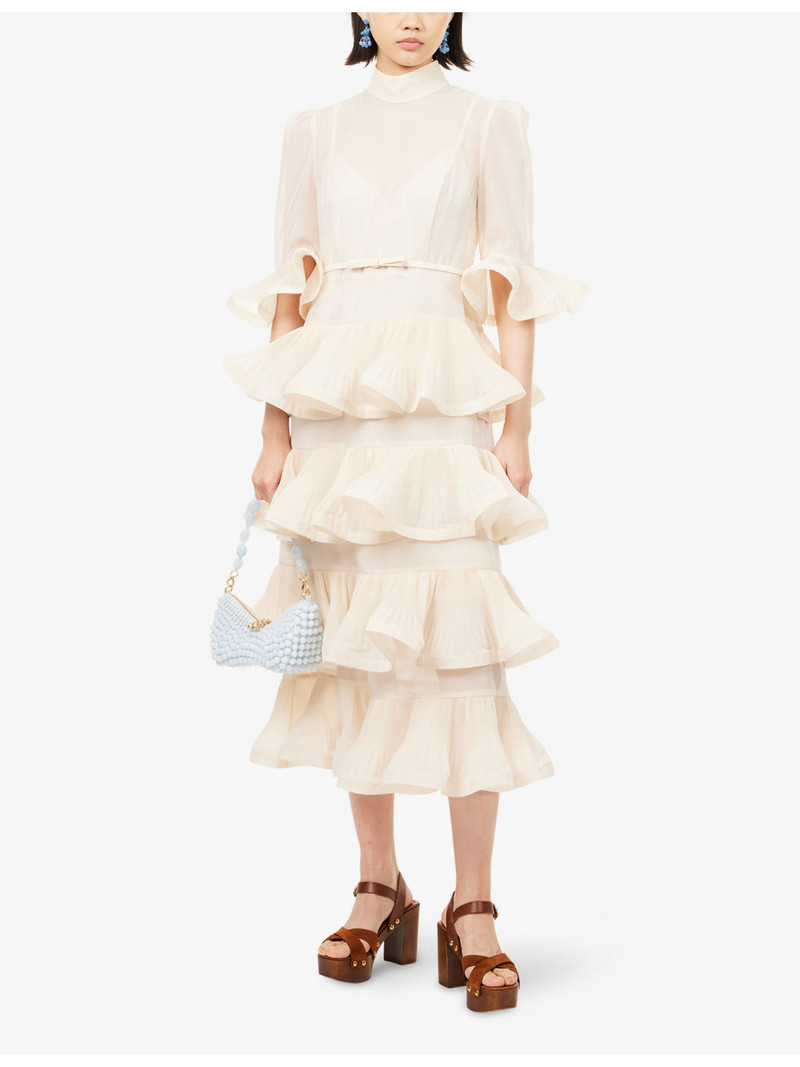 Zimmermann Pleated Tiered Woven Midi Dress outlook